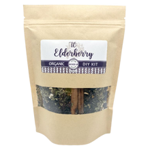 Load image into Gallery viewer, Make your own elderberry syrup in your home! All you need is a pan, water, strainer and sweetener of your choice. This kit is 100% organic and contains elderberries, echinacea, orange peel, aronia berries, star anise, cinnamon, ginger and cloves.