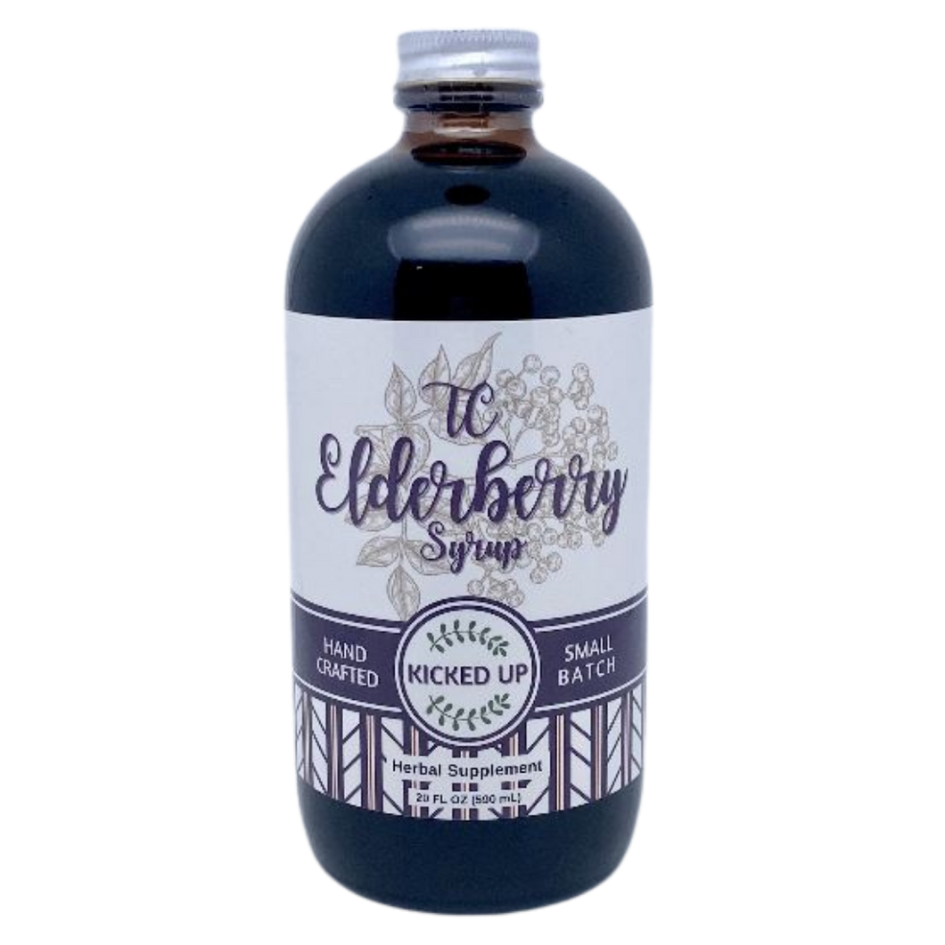Our Kicked Up elderberry syrup is loaded with added vitamin c and is our top seller. It is a delicious way to support the immune system.